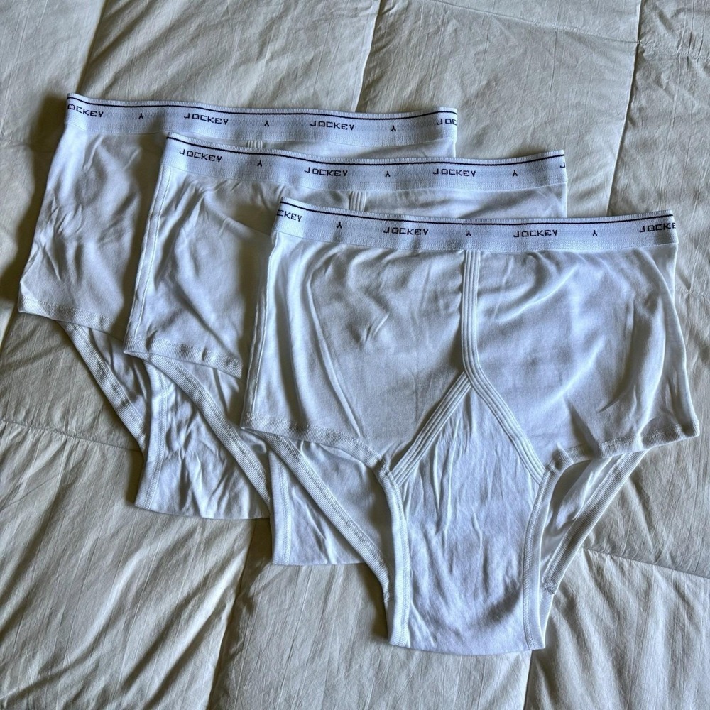 Lot-3 NWOT Vtg 80s 90s Jockey Classic Briefs Men's 40 White Cotton Y-Fly NOS